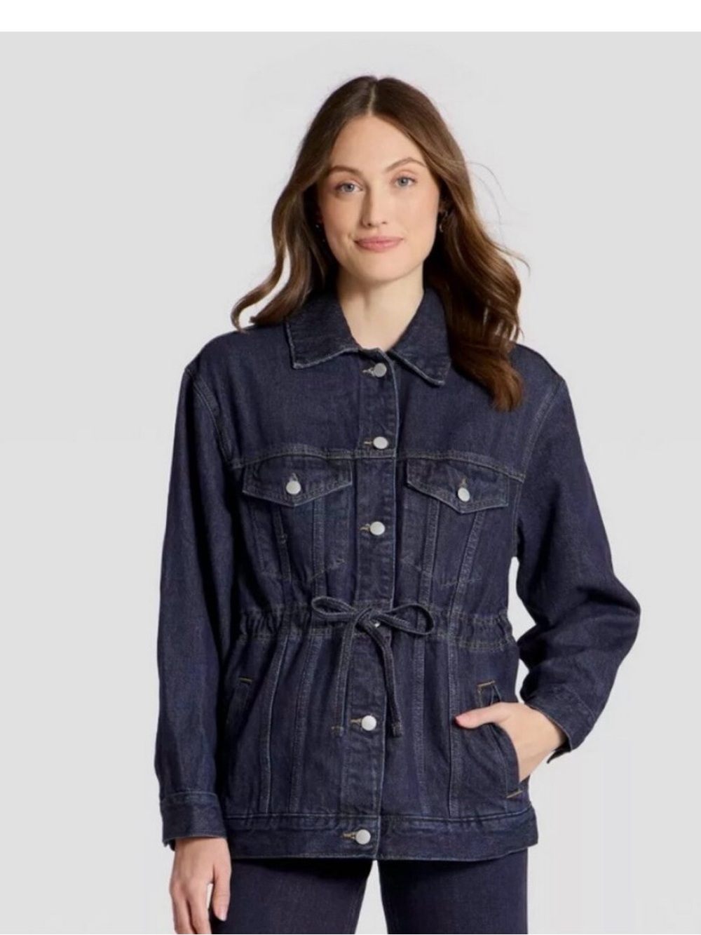 Denim Jacket - Universal Dark Blue Denim Drawstring Jacket